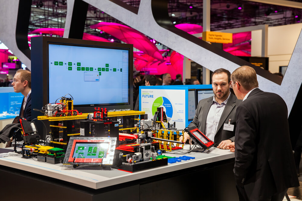 DFKI (German research center for artificial intelligence) and Aris Community built Lego smart factory on exhibition fair Cebit 2017 in Hannover Messe, Germany